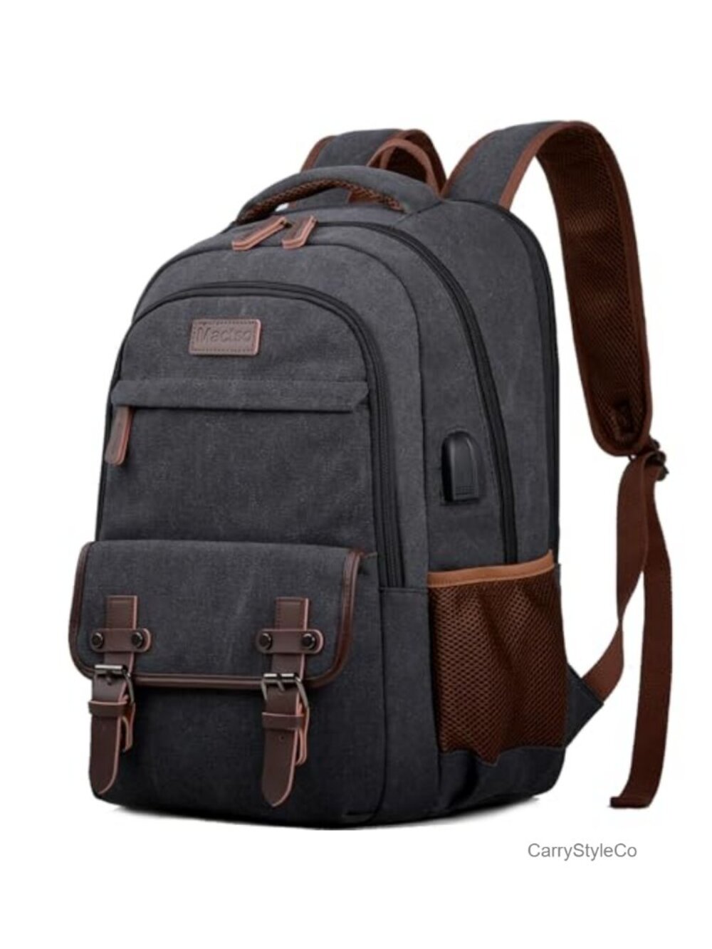 Canvas Laptop Backpack USB Charging Port Fits 15.6 Inch Notebook Travel School
